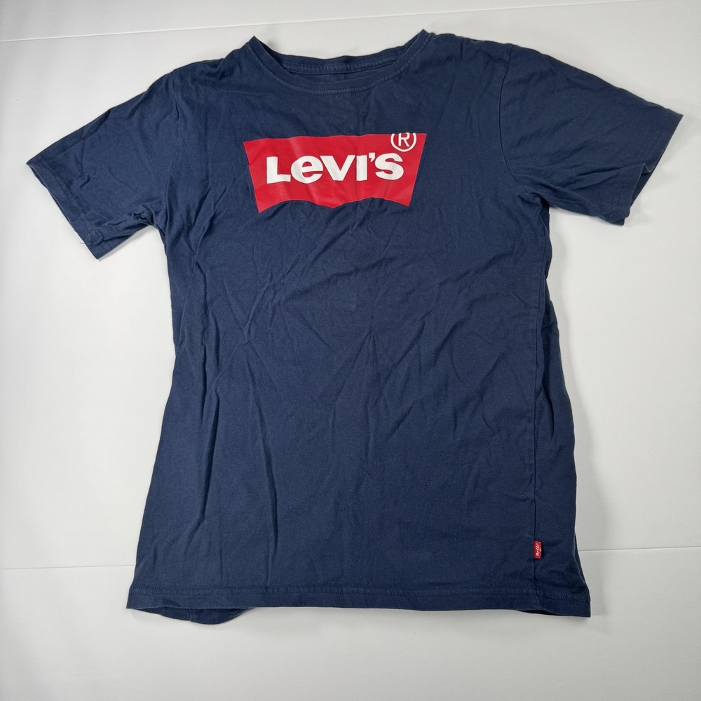 Levis Shirt Youth XL Navy Blue Red Batwing Logo Tee 13-15 YRS Cotton Made Egypt
